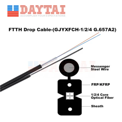 Fio do cabo pendente da fibra ótica do núcleo G657A2 FTTH de uma comunicação GJYXFCH 1 2 4